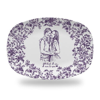 Custom Mom Portrait from Photo Platter, Personalized Toile De Jouy Mom & Daughter Plate, Mothers Day Gift for Mama, Grandma Birthday Gifts