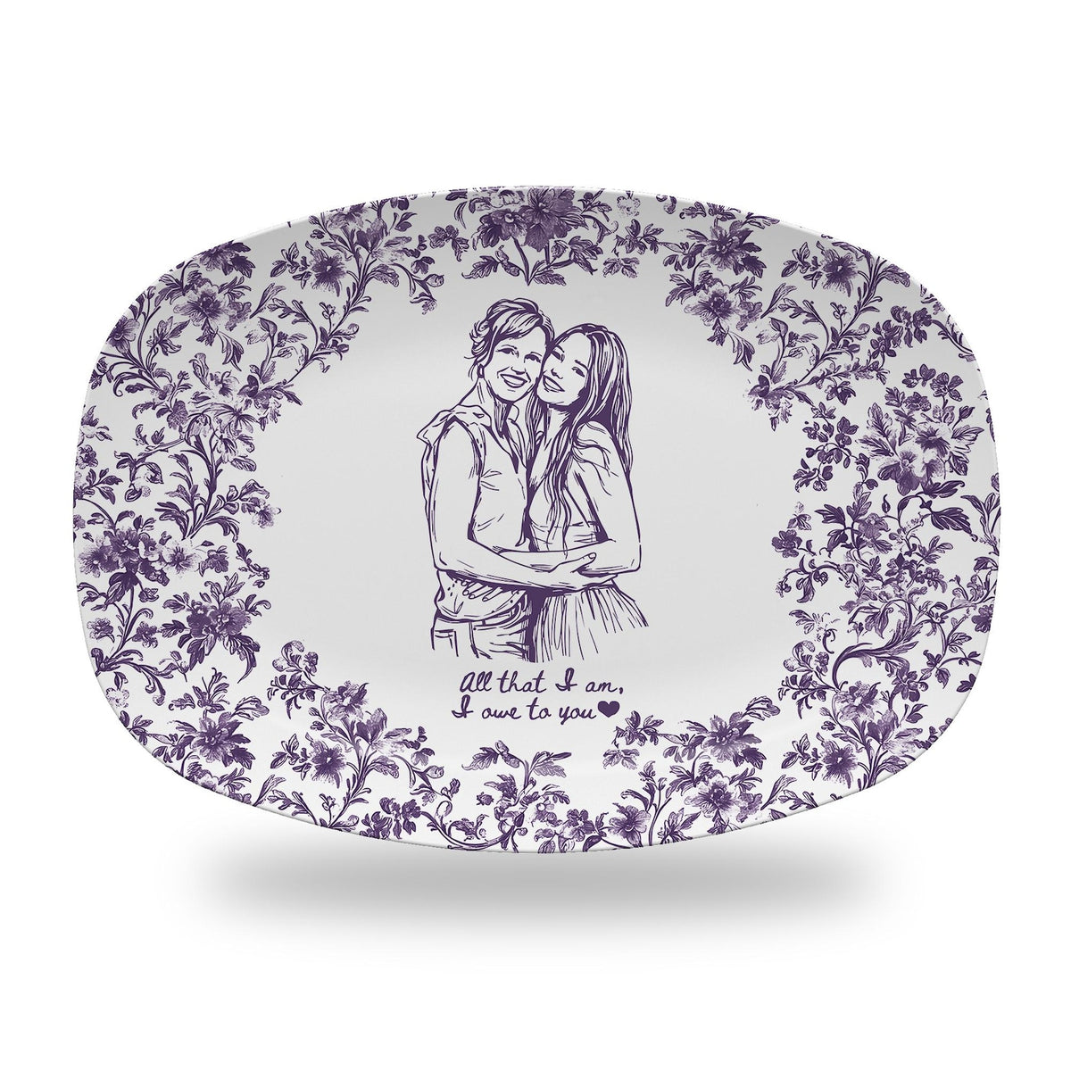 Custom Mom Portrait from Photo Platter, Personalized Toile De Jouy Mom & Daughter Plate, Mothers Day Gift for Mama, Grandma Birthday Gifts