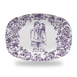 Custom Mom Portrait from Photo Platter, Personalized Toile De Jouy Mom & Daughter Plate, Mothers Day Gift for Mama, Grandma Birthday Gifts