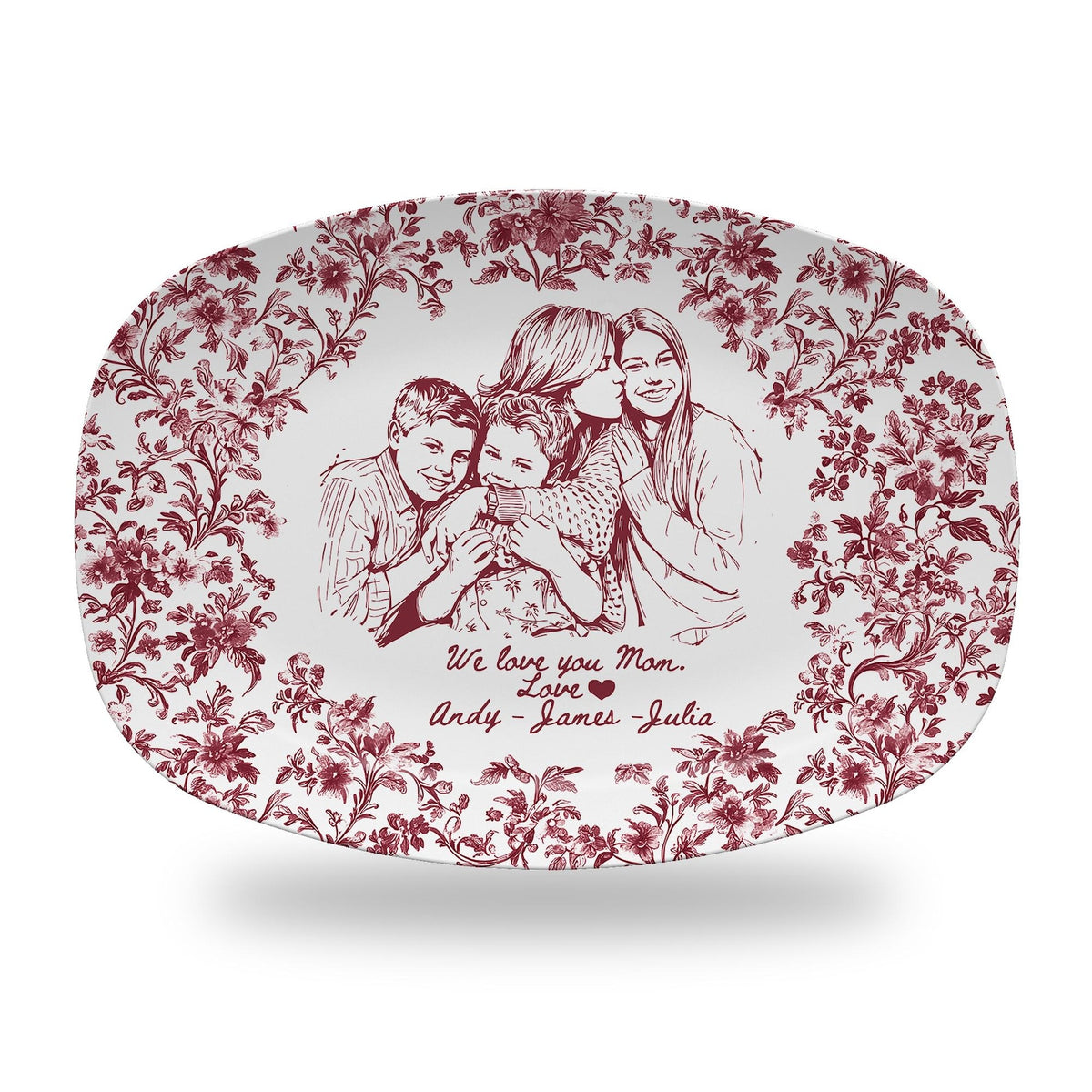 Custom Mom Portrait from Photo Platter, Personalized Toile De Jouy Mom & Daughter Plate, Mothers Day Gift for Mama, Grandma Birthday Gifts