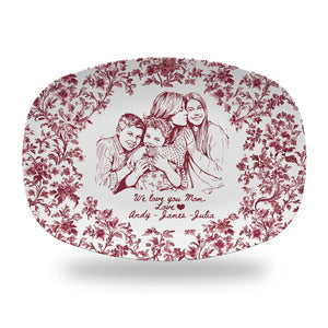 Custom Mom Portrait from Photo Platter, Personalized Toile De Jouy Mom & Daughter Plate, Mothers Day Gift for Mama, Grandma Birthday Gifts