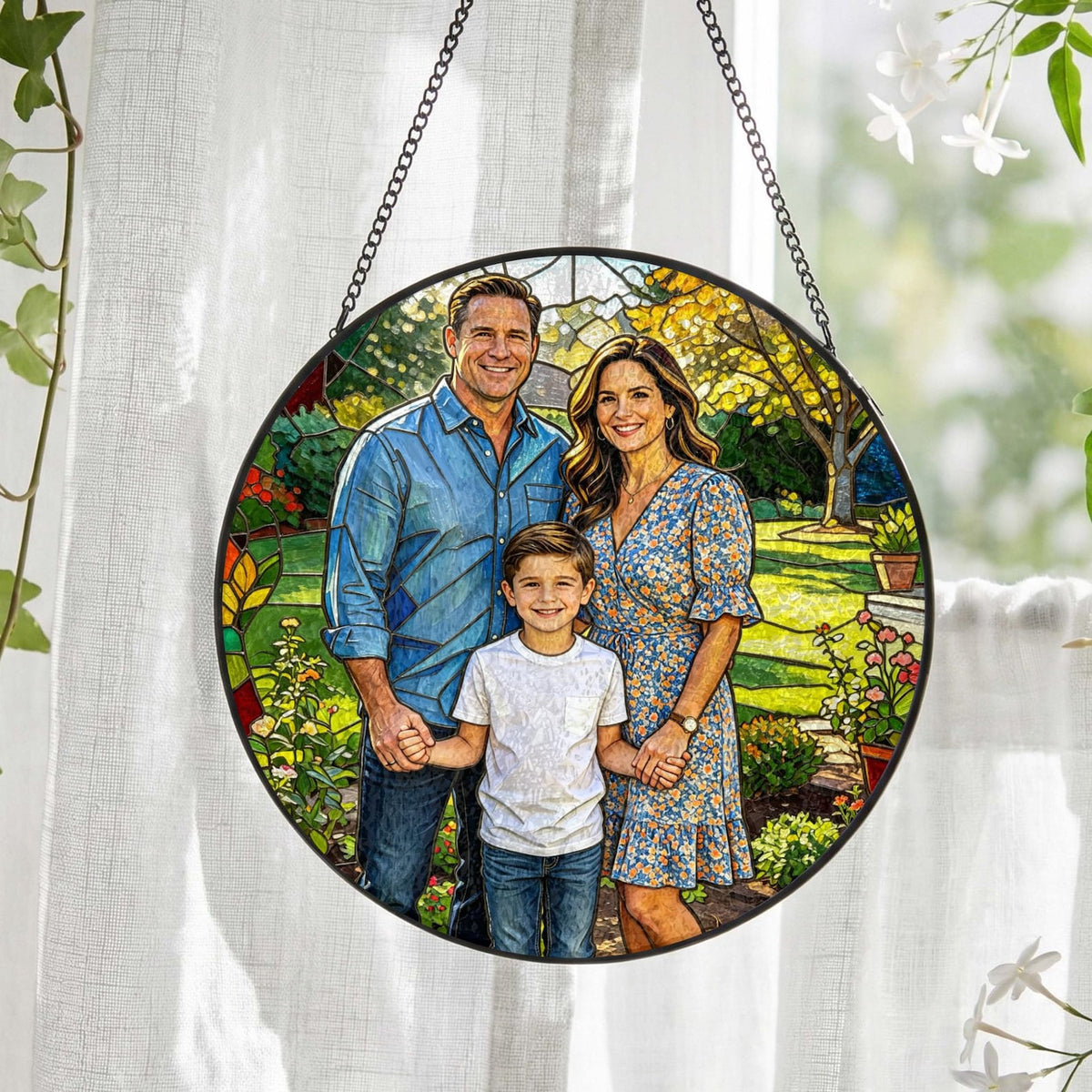 Custom Stained Glass Photo Suncatcher: Personalized Portrait Window Hanging, Mother's Day Gift For Grandma