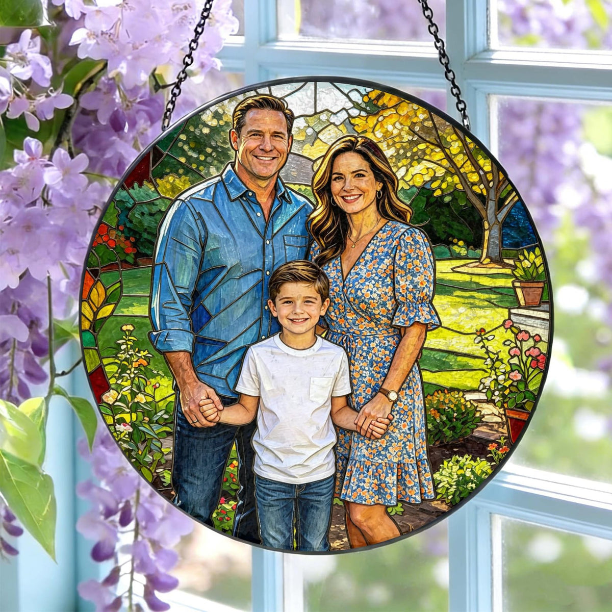 Custom Stained Glass Photo Suncatcher: Personalized Portrait Window Hanging, Mother's Day Gift For Grandma