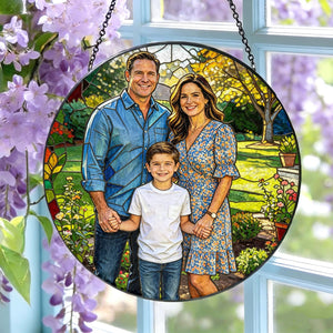 Custom Stained Glass Photo Suncatcher: Personalized Portrait Window Hanging, Mother's Day Gift For Grandma