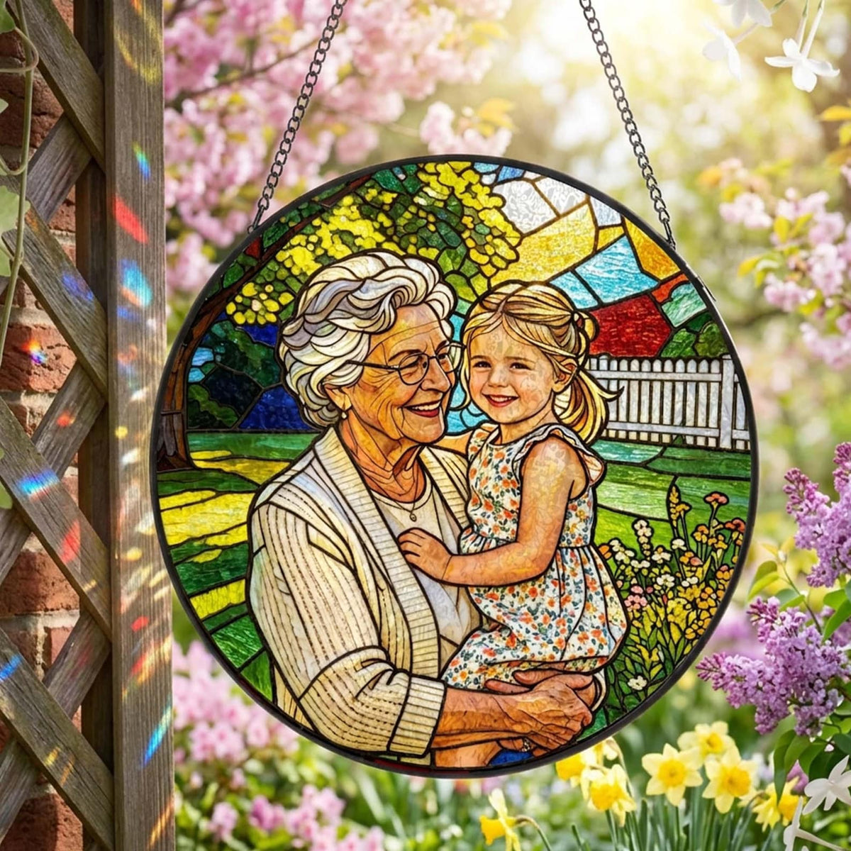 Custom Stained Glass Photo Suncatcher: Personalized Portrait Window Hanging, Mother's Day Gift For Grandma