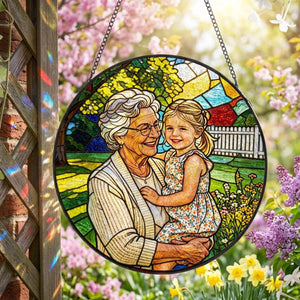 Custom Stained Glass Photo Suncatcher: Personalized Portrait Window Hanging, Mother's Day Gift For Grandma