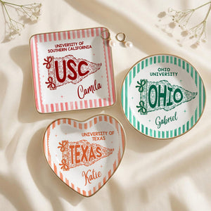 Custom School Pennant Flag Ring Dish, College Graduation Gift, Class of 2026 Jewelry Tray, University Spirit Striped Dish, Senior Night Gift