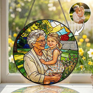 Custom Stained Glass Photo Suncatcher: Personalized Portrait Window Hanging, Mother's Day Gift For Grandma
