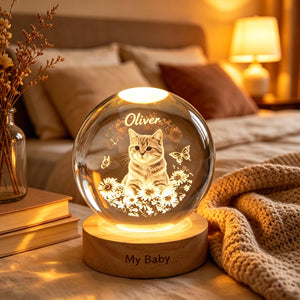 Personalized Pet Memorial Crystal Ball Night Light, Pet Portrait Crystal Ball Lamp, Pet Loss Keepsake, Pet Lover Gift, Dog Cat Memorial Gift