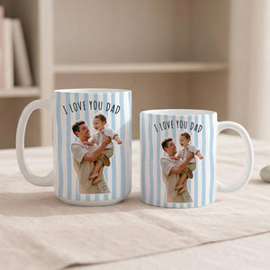 Custom Photo Striped Mug for Dad, Personalized Father and Son Picture Cup, Best Dad Gift with Custom Name, Gift for Grandpa, New Dad Gift