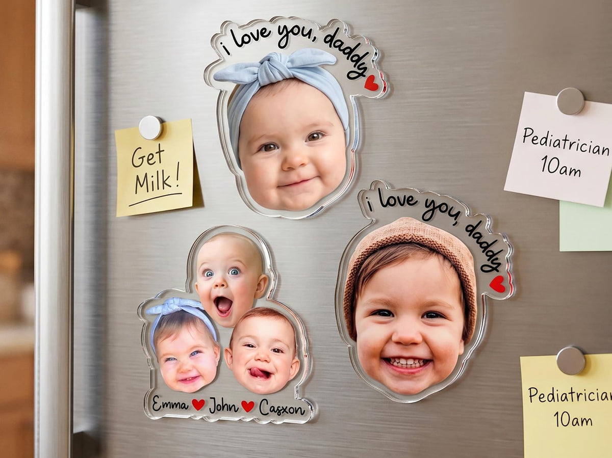 Personalized Photo Magnet for Dad, Custom Face Fridge Magnet, Father s Day Gift from Kids