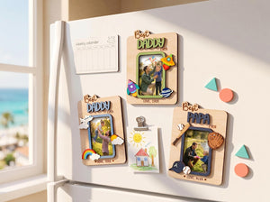 Grandpa Photo Magnet, Personalized Wood Fridge Picture Frame for Poppop Papa, First Father s Day Grandpa Gift,Custom Grandkids Keepsake Gift