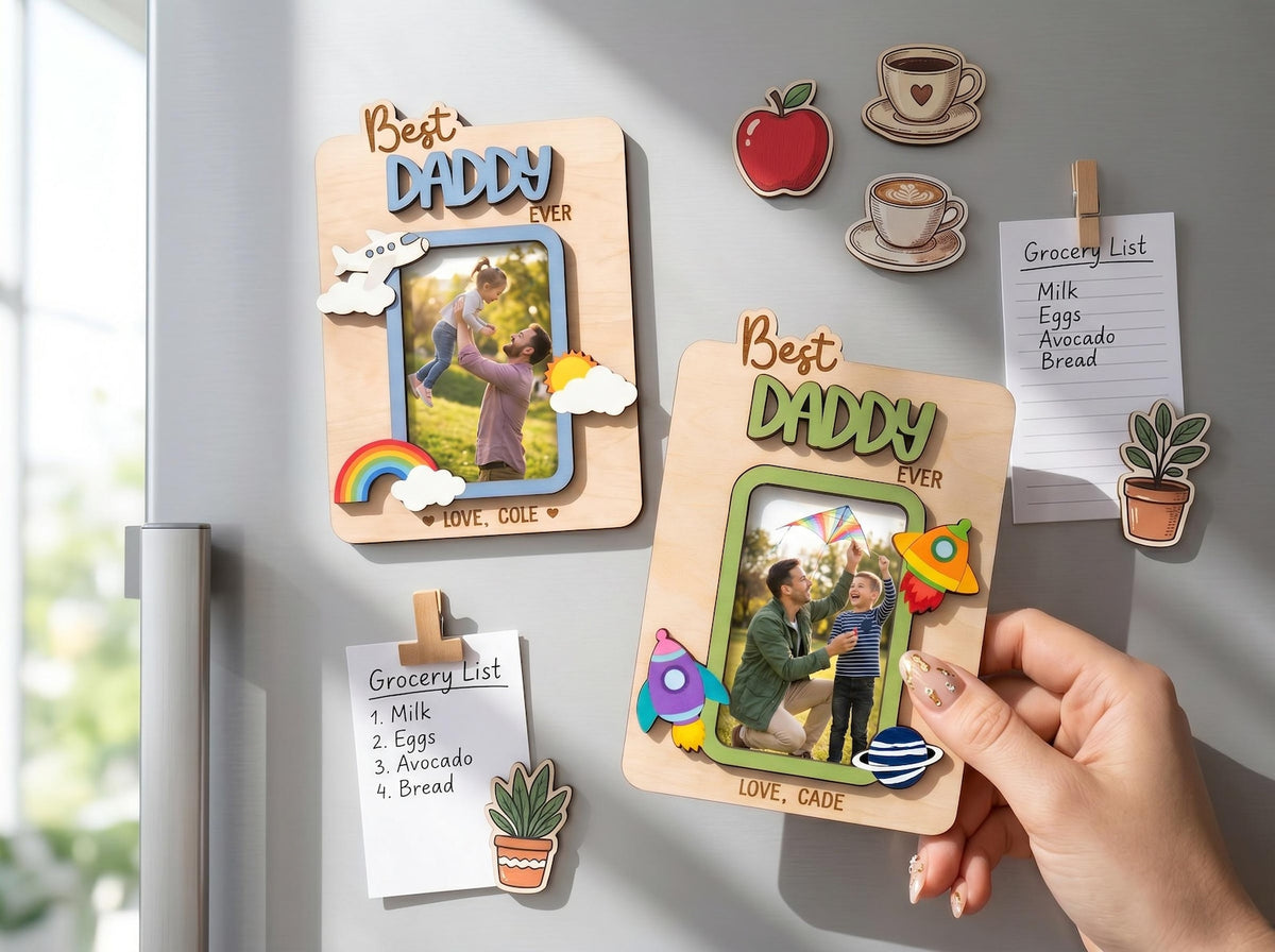 Grandpa Photo Magnet, Personalized Wood Fridge Picture Frame for Poppop Papa, First Father s Day Grandpa Gift,Custom Grandkids Keepsake Gift