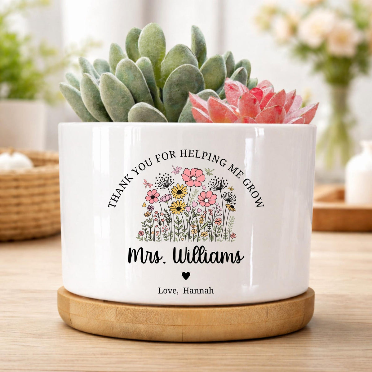 Personalized Teacher Ceramic Pot Planter, Thank You for Helping Me Grow Planter, Teacher Appreciation Gift, Teacher Gift