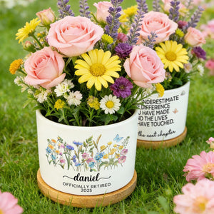 Personalized Retirement Planter, The Difference You Made Retirement Gift Custom Teacher Gift, Floral Ceramic Pot