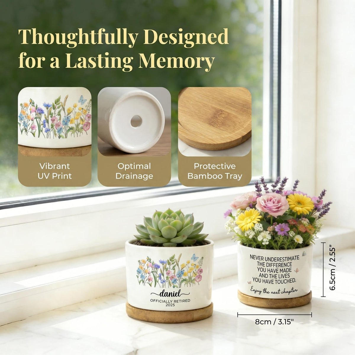 Personalized Retirement Planter, The Difference You Made Retirement Gift Custom Teacher Gift, Floral Ceramic Pot