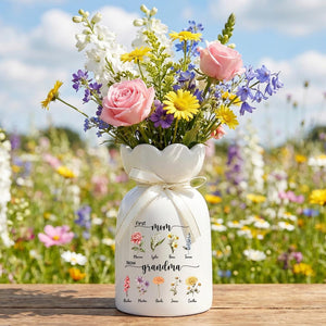 Personalized Birth Flower Vase for Grandma, First Mom Now Grandma Gift, Custom Grandkids Name Vase, Mothers Day Gift for Grandma