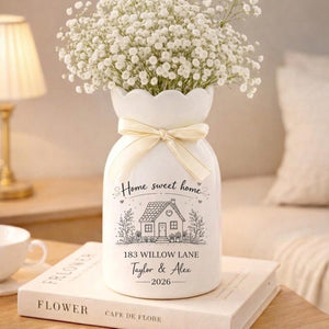 Personalized First Home Gift Flower Vase, Custom for New Home Occasion, Housewarming Gift For Couple, Owners Gift, Moving In Gift for Friend