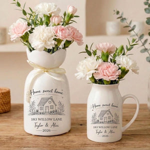 Personalized First Home Gift Flower Vase, Custom for New Home Occasion, Housewarming Gift For Couple, Owners Gift, Moving In Gift for Friend