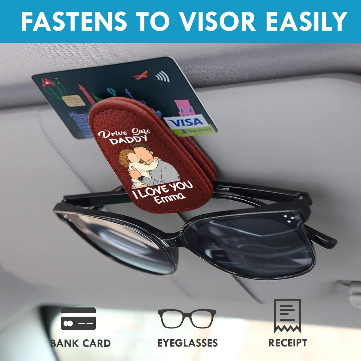 Custom Photo Car Visor Drive Safe Daddy Sunglasses Holder: Personalized Portrait From Photo Sunglass Holder, Fathers Day Gift, Grandpa Gift