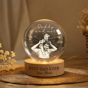 First Father's Day Photo Crystal Ball Night Light, Personalized Dad Gift New Dad Gift 1st Fathers Day Present from Baby Keepsake, Daddy Papa