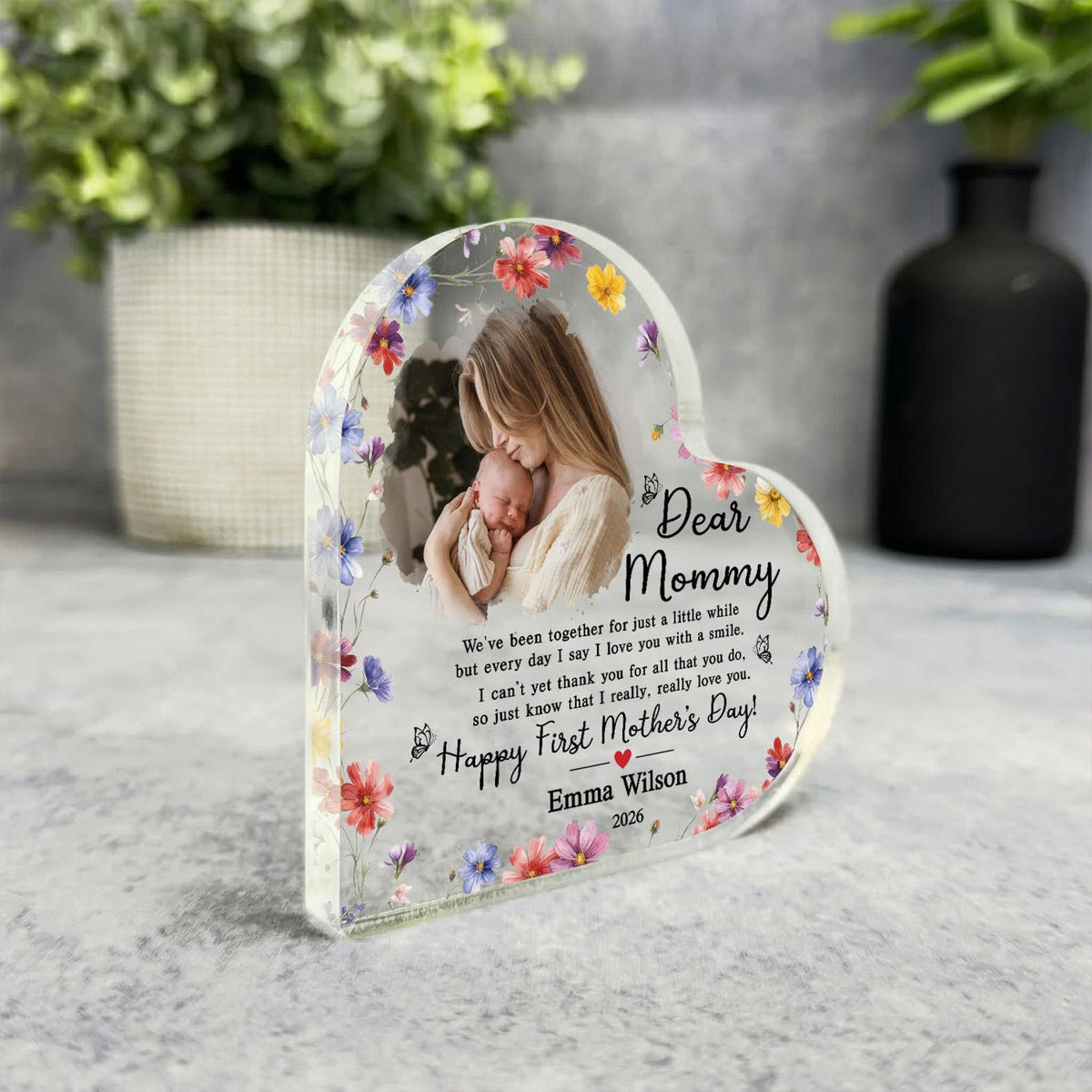 Personalized Dear Mommy Photo Heart Plaque, Happy First Mother's Day Keepsake