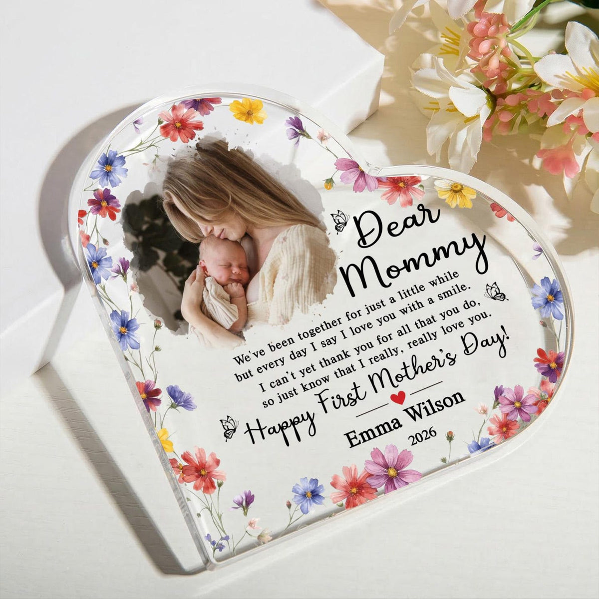Personalized Dear Mommy Photo Heart Plaque, Happy First Mother's Day Keepsake