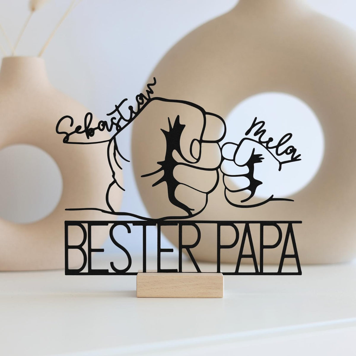 Best Dad Gift for Father's Day, Personalized | Fist Bump Stand with Name | Fist to Fist Line Art Decor | Gift Idea from Kids |