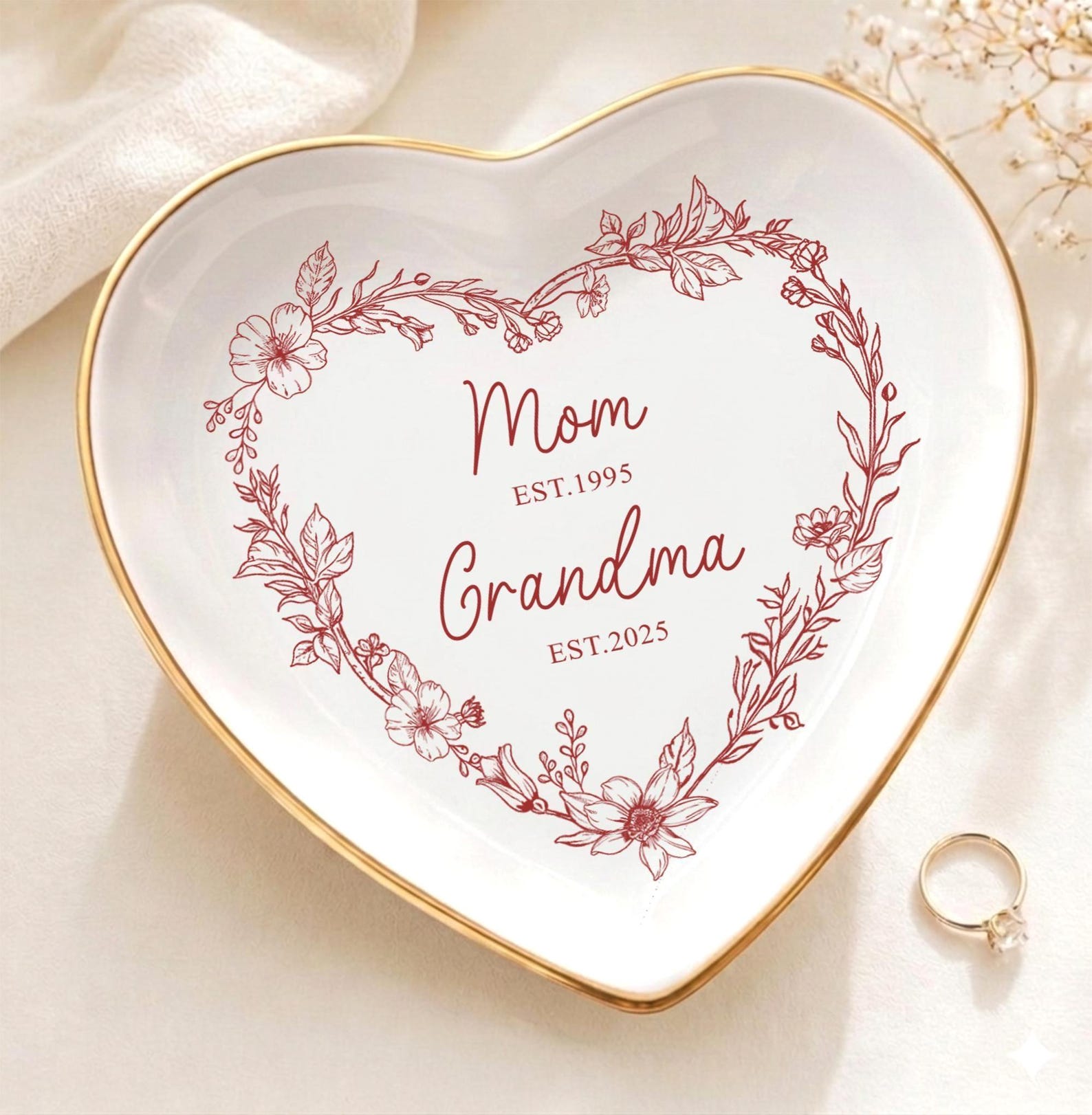 Personalized Grandma Est Ring Dish, First Time Grandma Gift, Promoted To Grandma Ceramic Jewelry Tray, Mothers Day Gift for Grandma