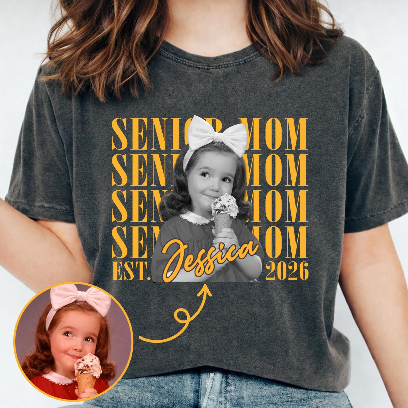 Personalized Vintage Photo Senior Mom Comfort Color Shirt : Custom Retro Senior Night Matching Shirt, Senior 2026 Gifts, Class Of 2026 Mom Tee