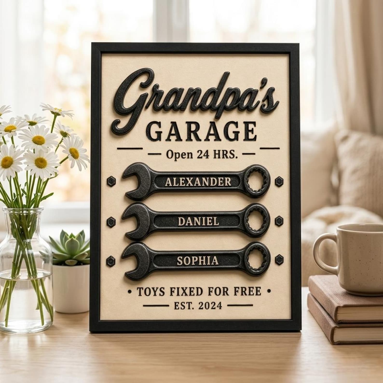 Personalized Grandpa Garage Sign With Kids Name, Papa Tools Sign, Dad Workshop Sign, Fathers Day Gift For Dad Grandpa