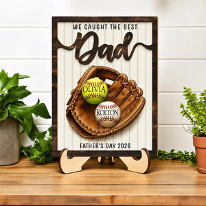 Father's Day Baseball Plaque, Custom Wooden Frame, Kids Names Sign Father