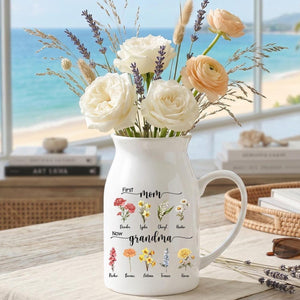 Personalized Birth Flower Vase for Grandma, First Mom Now Grandma Gift, Custom Grandkids Name Vase, Mothers Day Gift for Grandma