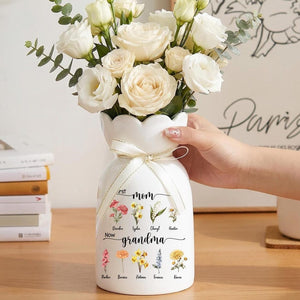 Personalized Birth Flower Vase for Grandma, First Mom Now Grandma Gift, Custom Grandkids Name Vase, Mothers Day Gift for Grandma