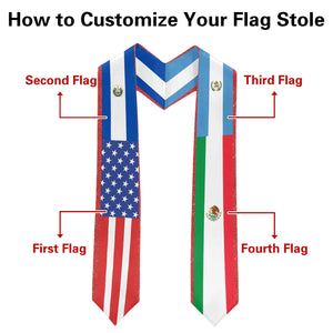 Custom 1/2/3/4 Mixed Country Flag Graduation Stole, Personalized Graduate Sash for Friends, Class of 2026 Grad Gifts for Student