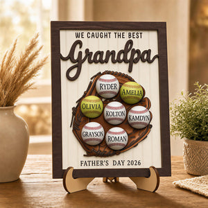 Father's Day Baseball Plaque, Custom Wooden Frame, Kids Names Sign Father