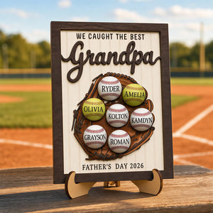 Father's Day Baseball Plaque, Custom Wooden Frame, Kids Names Sign Father