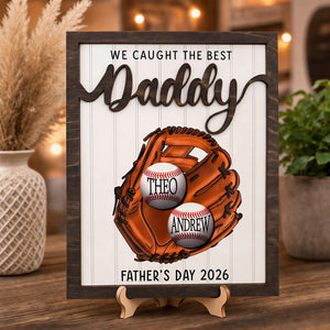 Father's Day Baseball Plaque, Custom Wooden Frame, Kids Names Sign Father