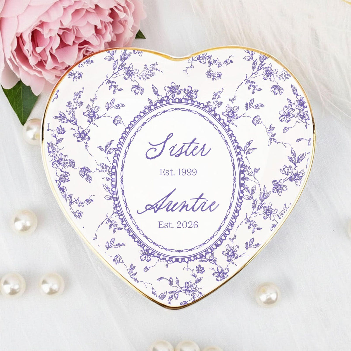 Personalized Toile de Jouy Grandma Est Ring Dish, Custom New Grandma Ceramic Jewelry Tray, Promoted To Grandma, Mothers Day Gift for Grandma