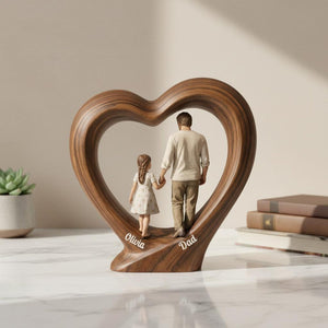 Custom Dad Gift for Father's Day, Personalized Dad And Child Wooden Heart Block, Custom Name Family Keepsake Decor, Fathers Day Gift