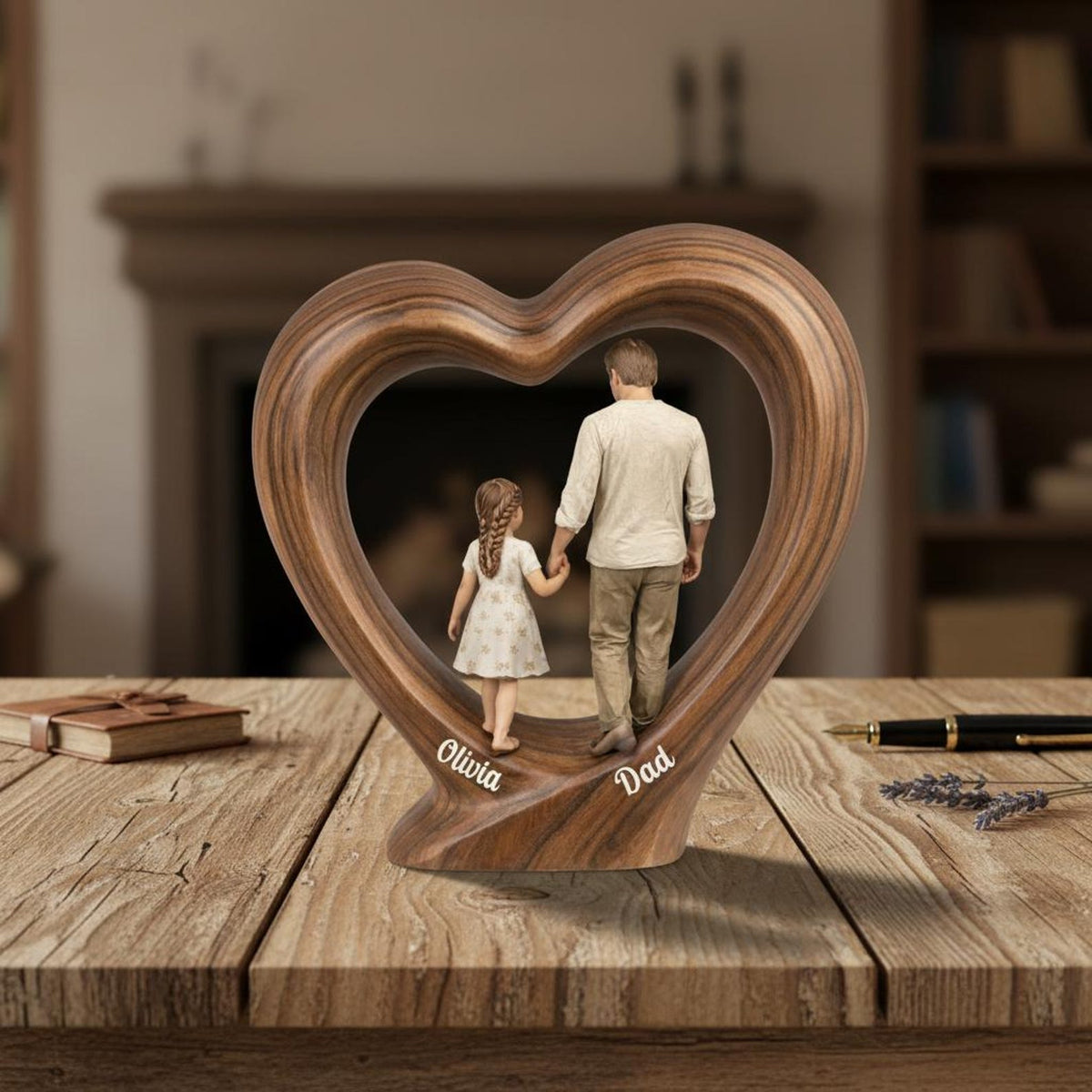 Custom Dad Gift for Father's Day, Personalized Dad And Child Wooden Heart Block, Custom Name Family Keepsake Decor, Fathers Day Gift