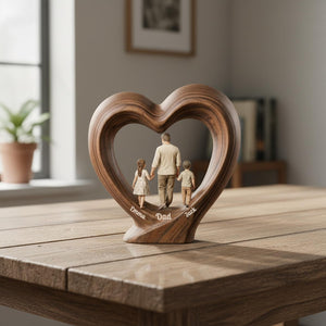 Custom Dad Gift for Father's Day, Personalized Dad And Child Wooden Heart Block, Custom Name Family Keepsake Decor, Fathers Day Gift