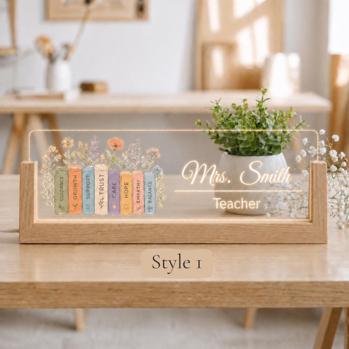 Teacher Appreciation Gift, Personalized LED Teacher Desk Nameplate, Custom Classroom Sign, End of Year Teacher Gift