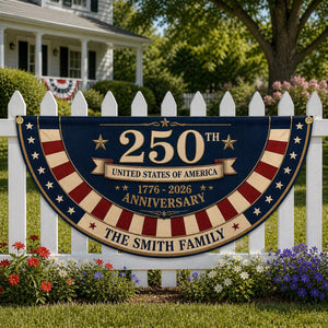 Personalized 250th Anniversary Bunting Flag, Custom Family Name Patriotic Banner 1776-2026, USA Semiquincentennial Decor, 4th of July Flag