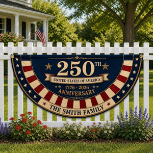 Personalized 250th Anniversary Bunting Flag, Custom Family Name Patriotic Banner 1776-2026, USA Semiquincentennial Decor, 4th of July Flag