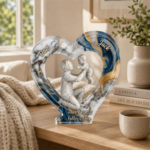Personalized First Father's Day Heart Plaque, Dad and Baby Acrylic Desk Decor