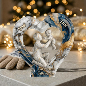 Personalized First Father's Day Heart Plaque, Dad and Baby Acrylic Desk Decor