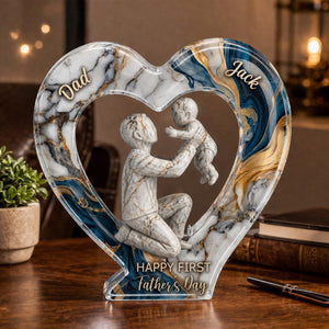 Personalized First Father's Day Heart Plaque, Dad and Baby Acrylic Desk Decor