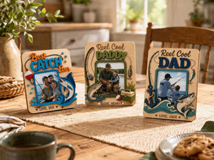 Personalized Fishing Magnet for Dad, Custom Photo Wooden Fridge Frame, Reel Cool Dad Gift, Father's Day Picture Magnet, Best Catch Ever Gift