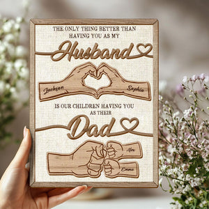 Personalized Dad Wooden Plaque, Custom Kid's Name Wooden Sign, Fist Bump Husband Wood Sign, Father's Day Gift For Dad, Husband, Him